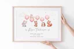 New Baby Girl Gift, Personalised Print For Girls, Gift Girl, Nursery Print Dusky Pink, Girls, Peter Rabbit - thumbnail 1
