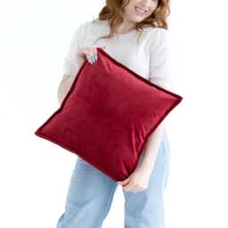 Rubine Red Luxury Velvet Cushion Cover With Flange Edging