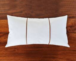 White Faux Leather Cushion Cover Cognac Piping, Scandinavian Decor - thumbnail 1