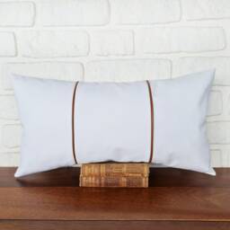 White Faux Leather Cushion Cover Cognac Piping, Scandinavian Decor - thumbnail 2