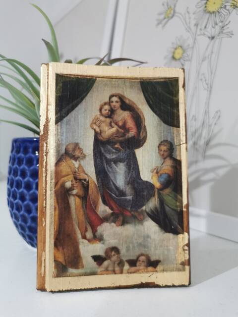Sistine Madonna Wood Wall Art Raphael Renaissance Painting With Gold - image 1