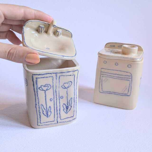 Handmade Miniature Ceramic Sink Or Oven Trinket Jewelry Box - image 1