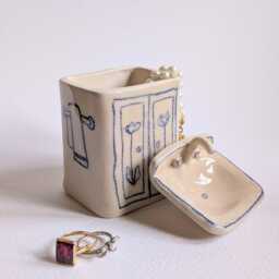Handmade Miniature Ceramic Sink Or Oven Trinket Jewelry Box - thumbnail 3