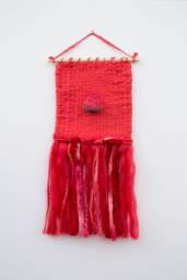 Mini Watermelon Woven Wall Hanging, Weaving, Tapestry, Red, Fruit, Needle Felting, Small, Nursery Decor, Boho, Modern, Wool, Textile, Fiber
