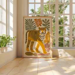 Tiger Jungle Poster, Mid Century Modern Print, Retro Safari Wall Art, Scandinavian Animal Artwork, Bold Decor - thumbnail 3