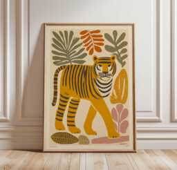 Tiger Jungle Poster, Mid Century Modern Print, Retro Safari Wall Art, Scandinavian Animal Artwork, Bold Decor - thumbnail 1