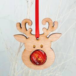 Tree Ornament Holds Lindor Chocolate, Personalised Reindee Bauble Gifts, Ideal As Table Place Name Or Stocking Filler - thumbnail 3