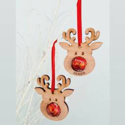 Tree Ornament Holds Lindor Chocolate, Personalised Reindee Bauble Gifts, Ideal As Table Place Name Or Stocking Filler