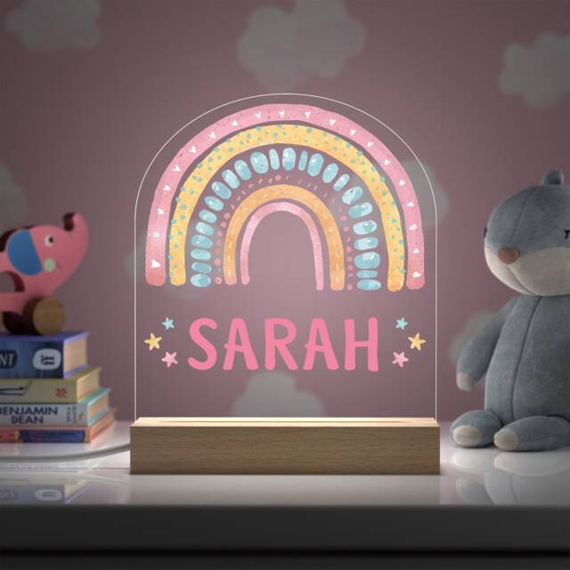 Personalised Rainbow Night Light - Girls Lamp Bedroom Nursery 1st Birthday Gift - image 1