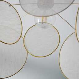 8-Round Linen & Brass Pendant Light - Designer Chandelier Kinetic Mobile Handmade - thumbnail 4