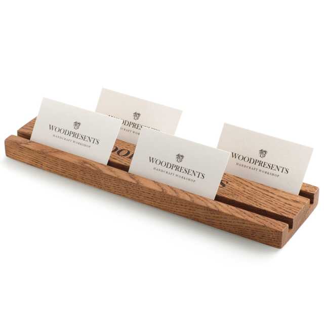 Custom Engraved Oak Multiple Business Card Holder Wooden Desk Organizer, Office Gift - image 1