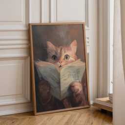 Bookish Wall Art - Cat Reading Book Print Lover Poster - thumbnail 1