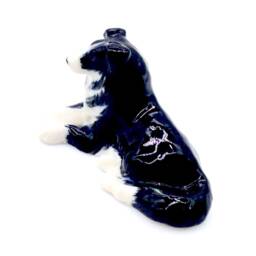 Miniature Ceramic Border Collie Dog Laying Animal Little White Black Figurine Small Statue Tiny Decoration Collectible Hand Painted Figure - thumbnail 3