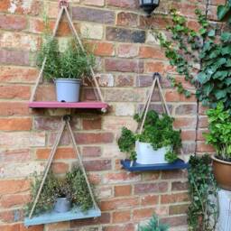 Painted Wood Hanging Rope Shelves Herb Plant Garden Set