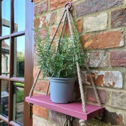 Painted Wood Hanging Rope Shelves Herb Plant Garden Set - thumbnail 3