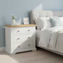 Painted 3-Drawer Chest Solid Oak Top, Large Bedside Table, Assembled - thumbnail 2