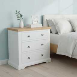 Painted 3-Drawer Chest Solid Oak Top, Large Bedside Table, Assembled - thumbnail 3