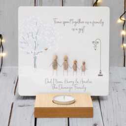 Personalised Family Pebble Art T Light Holder - Christmas Keepsake