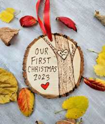 Personalized Our First Christmas Couples Ornament Wood Slice Ornament Handmade - thumbnail 1