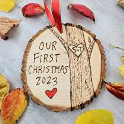 Personalized Our First Christmas Couples Ornament Wood Slice Ornament Handmade - thumbnail 4