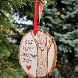 Personalized Our First Christmas Couples Ornament Wood Slice Ornament Handmade - thumbnail 2