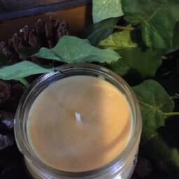 Sandalwood Handmade Hand Poured 8 Oz Soy Candle in Mason Canning Jar With Black Metal Lid - thumbnail 3