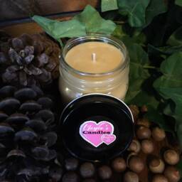 Sandalwood Handmade Hand Poured 8 Oz Soy Candle in Mason Canning Jar With Black Metal Lid - thumbnail 2