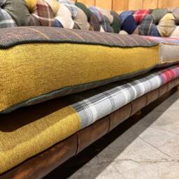 3 Seater Patchwork Chesterfield Sofa - Multicolour Wool Blends With Antique Tan Leather Details British Handmade - thumbnail 3