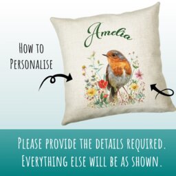 Personalised Robin Gift Cushion Printed Name Design - Throw Pillow For Him Her Wild Birds Lover Idea Little Smc018 - thumbnail 3