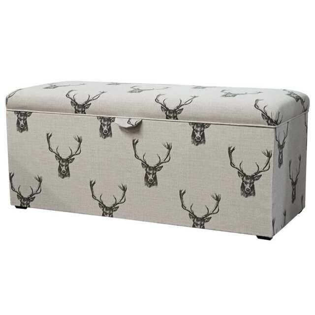 Cream Stag Print Storage Box - Cotton Ottoman Handmade in Britain - image 1