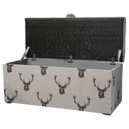 Cream Stag Print Storage Box - Cotton Ottoman Handmade in Britain - thumbnail 2