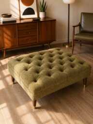 Handmade Deep Buttoned Chesterfield Coffee Table Custom Size - Vintage Velvet Olive Green