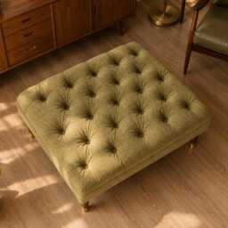 Handmade Deep Buttoned Chesterfield Coffee Table Custom Size - Vintage Velvet Olive Green - thumbnail 3