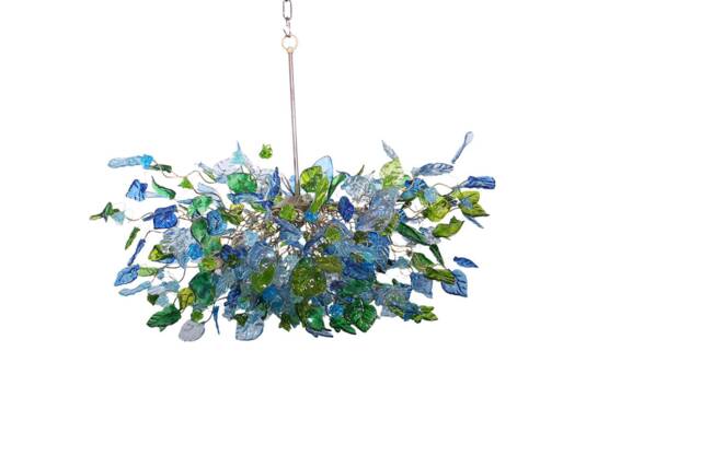 Large Hanging Oval Chandeliers With Blue & Green Flowers Leaves For Dining Room Or Living Room - image 1