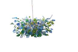 Large Hanging Oval Chandeliers With Blue & Green Flowers Leaves For Dining Room Or Living Room