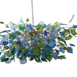 Large Hanging Oval Chandeliers With Blue & Green Flowers Leaves For Dining Room Or Living Room - thumbnail 2