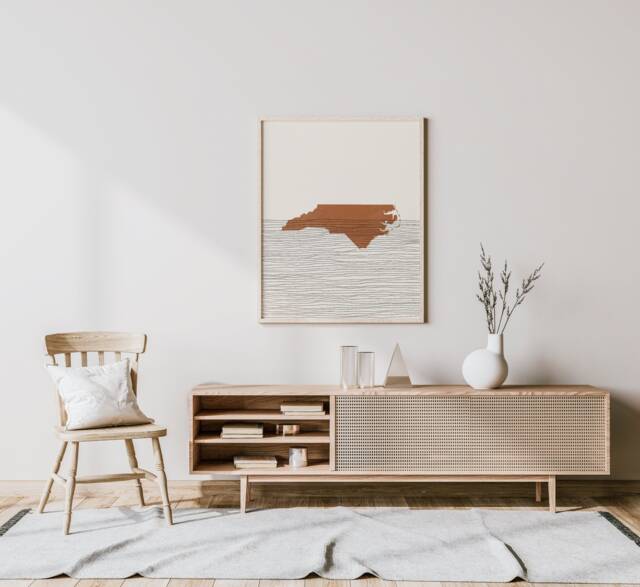 Boho Decor - North Carolina Mid Century Wall Art, Minimalist Art & Abstract Print, State Map Print - image 1