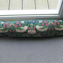 Draught Excluder, William Morris Indigo Blue. Moss Green & Pink Strawberry Thief Door Stopper, Draft Window Draught Dodger - thumbnail 4