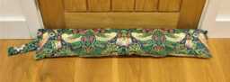 Draught Excluder, William Morris Indigo Blue. Moss Green & Pink Strawberry Thief Door Stopper, Draft Window Draught Dodger - thumbnail 1