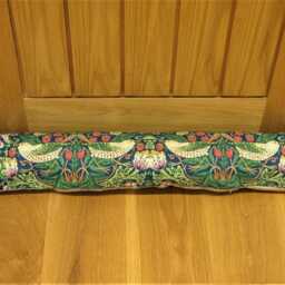 Draught Excluder, William Morris Indigo Blue. Moss Green & Pink Strawberry Thief Door Stopper, Draft Window Draught Dodger - thumbnail 3