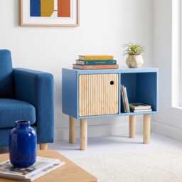 Mid Century Media Unit, Turntable Stand, Blue Drinks Cabinet, Kids Room Cupboard, Handmade Plywood Modern Storage Unit - thumbnail 4