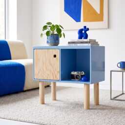 Mid Century Media Unit, Turntable Stand, Blue Drinks Cabinet, Kids Room Cupboard, Handmade Plywood Modern Storage Unit - thumbnail 2