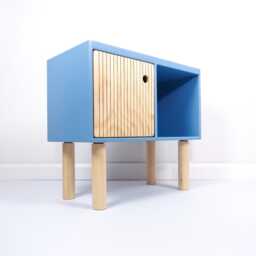 Mid Century Media Unit, Turntable Stand, Blue Drinks Cabinet, Kids Room Cupboard, Handmade Plywood Modern Storage Unit - thumbnail 3