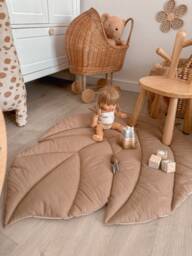 Beige Cotton Leaf Play Mat Boho Nursery Rug, Soft Tummy Time Carpet - thumbnail 1