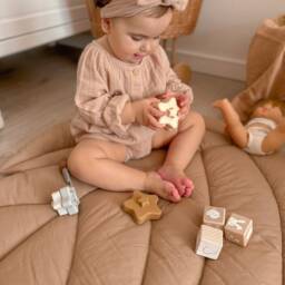 Beige Cotton Leaf Play Mat Boho Nursery Rug, Soft Tummy Time Carpet - thumbnail 3