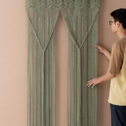 Macrame Curtain, Large Wall, Home Decor Modern, Door Valance, Handmade Macrame, Cotton Forest Nursery, Boho Backdrop C28 - thumbnail 2