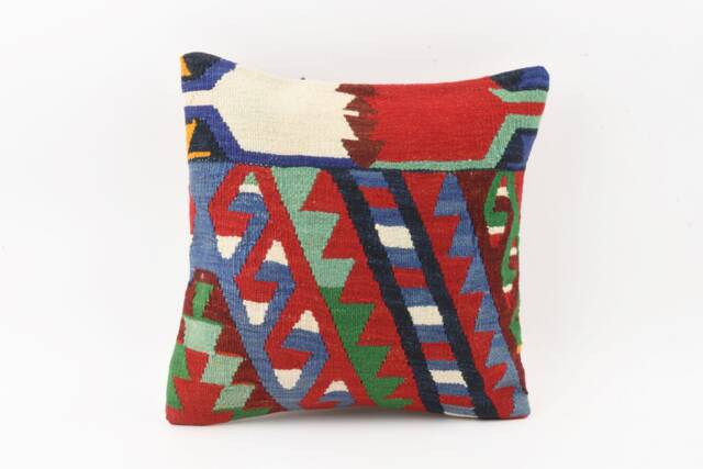 16x16 Vintage Kilim Pillow Cover Handmade Anatolian Wool - image 1