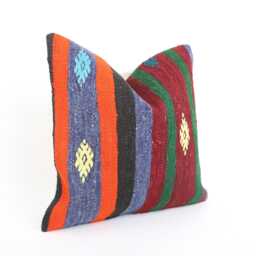 Vintage Turkish Kilim Pillow Cover Handwoven Wool Throw - 16x16 - thumbnail 3