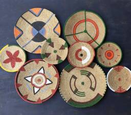 Hand-Painted Jute Wall Basket Set, Tribal Boho Decor, Southwestern Art, Basket, Rustic Modern Home African