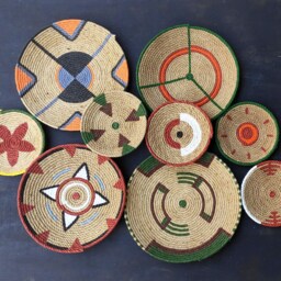 Hand-Painted Jute Wall Basket Set, Tribal Boho Decor, Southwestern Art, Basket, Rustic Modern Home African - thumbnail 2